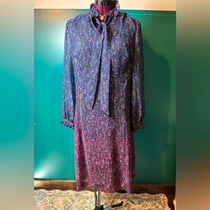 Markwald Chic Long Sleeve Floral Dress in Blue Purple and Pink